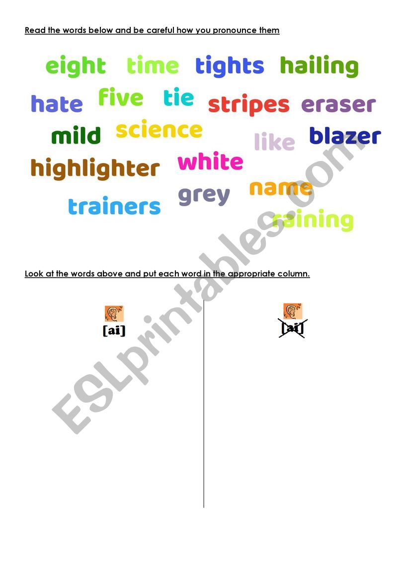 Pronunciation: [ai] worksheet
